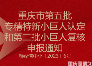 重庆市第五批专精特新小巨人认定和第二批小巨人复核申报通知(图1)